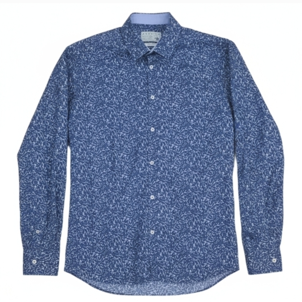Premium Jack & Jones Tailored Shirt Plant Leaf Pattern Blue